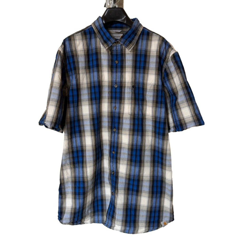 Carhartt Men’s Blue Plaid Short Sleeve Button Down Shirt Sz XL-T
